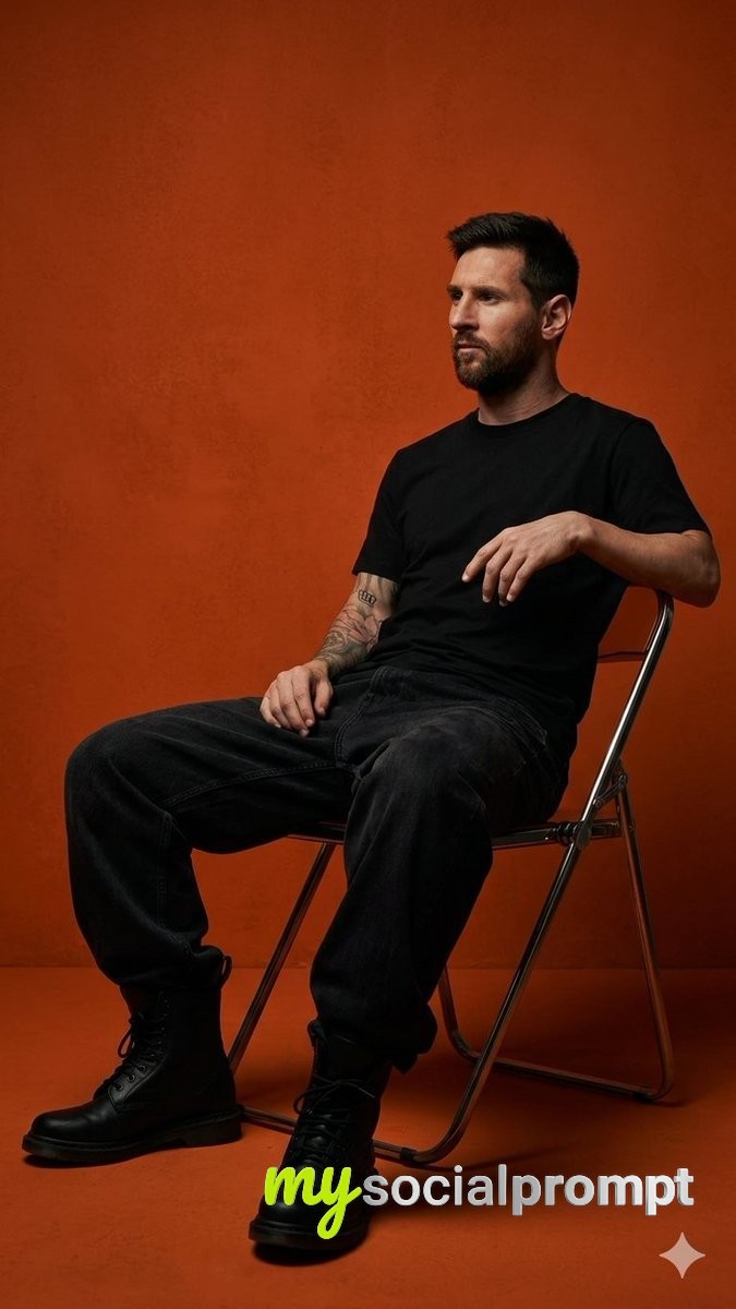 nanobanana prompt: Moody Minimalist Portrait with Dark Orange Studio Lighting