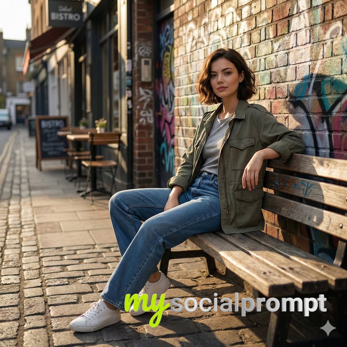 nanobanana prompt: Cinematic Urban Portrait with Graffiti & Golden Hour Lighting 3