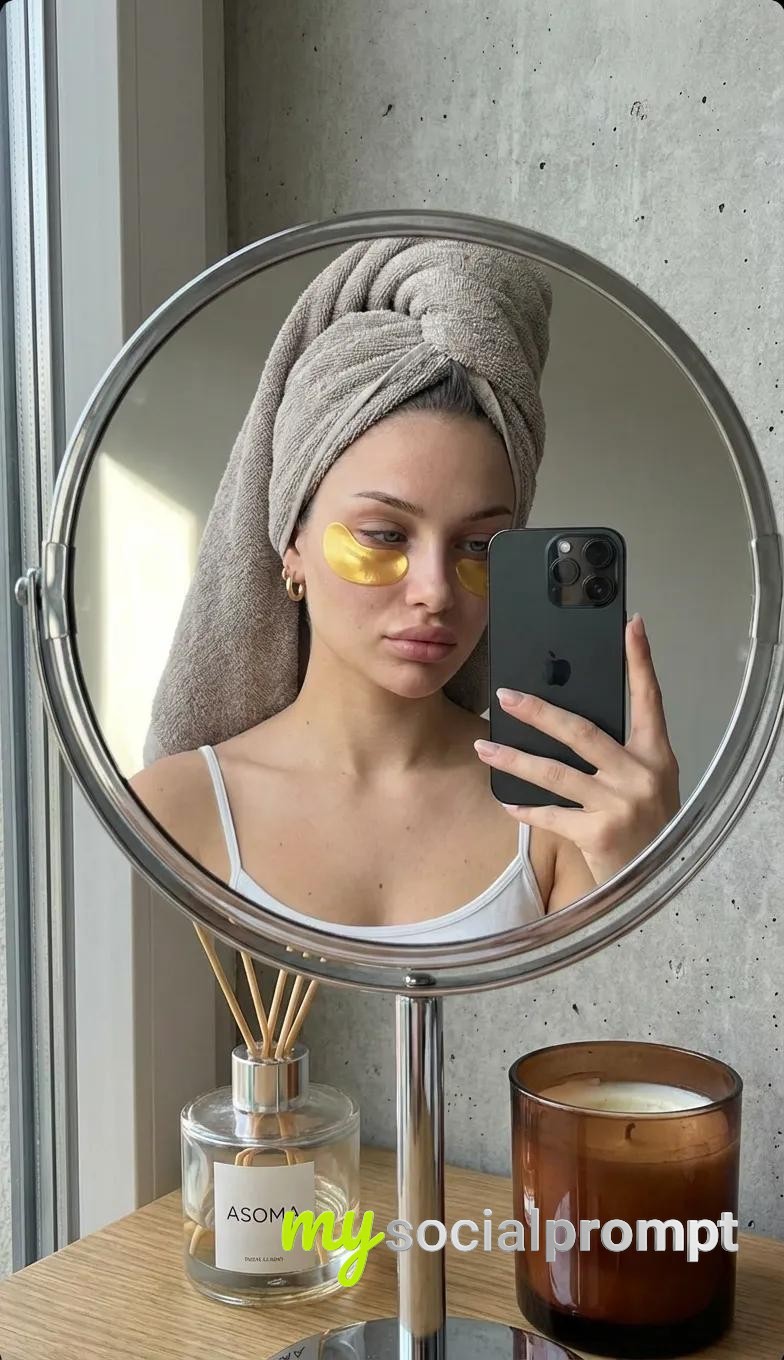 nanobanana prompt: Intimate Mirror Selfie with Cinematic Lighting & Hyper-realism