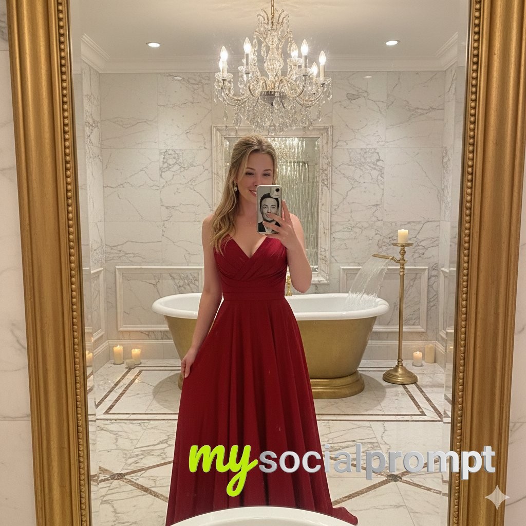 nanobanana prompt: Cinematic Luxury: Couple Bathtub in Marble Bathroom with Chandelier Lighting