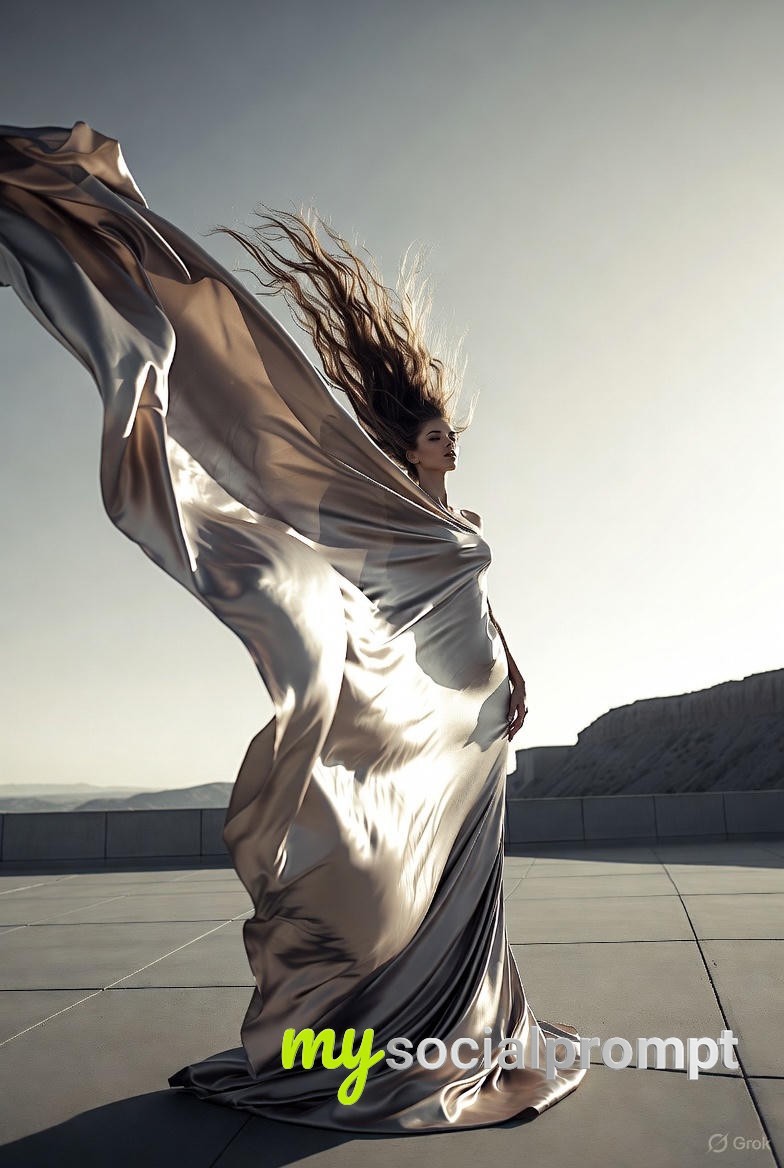 nanobanana prompt: Cinematic Fashion Motion Shot with Flowing Fabrics 4