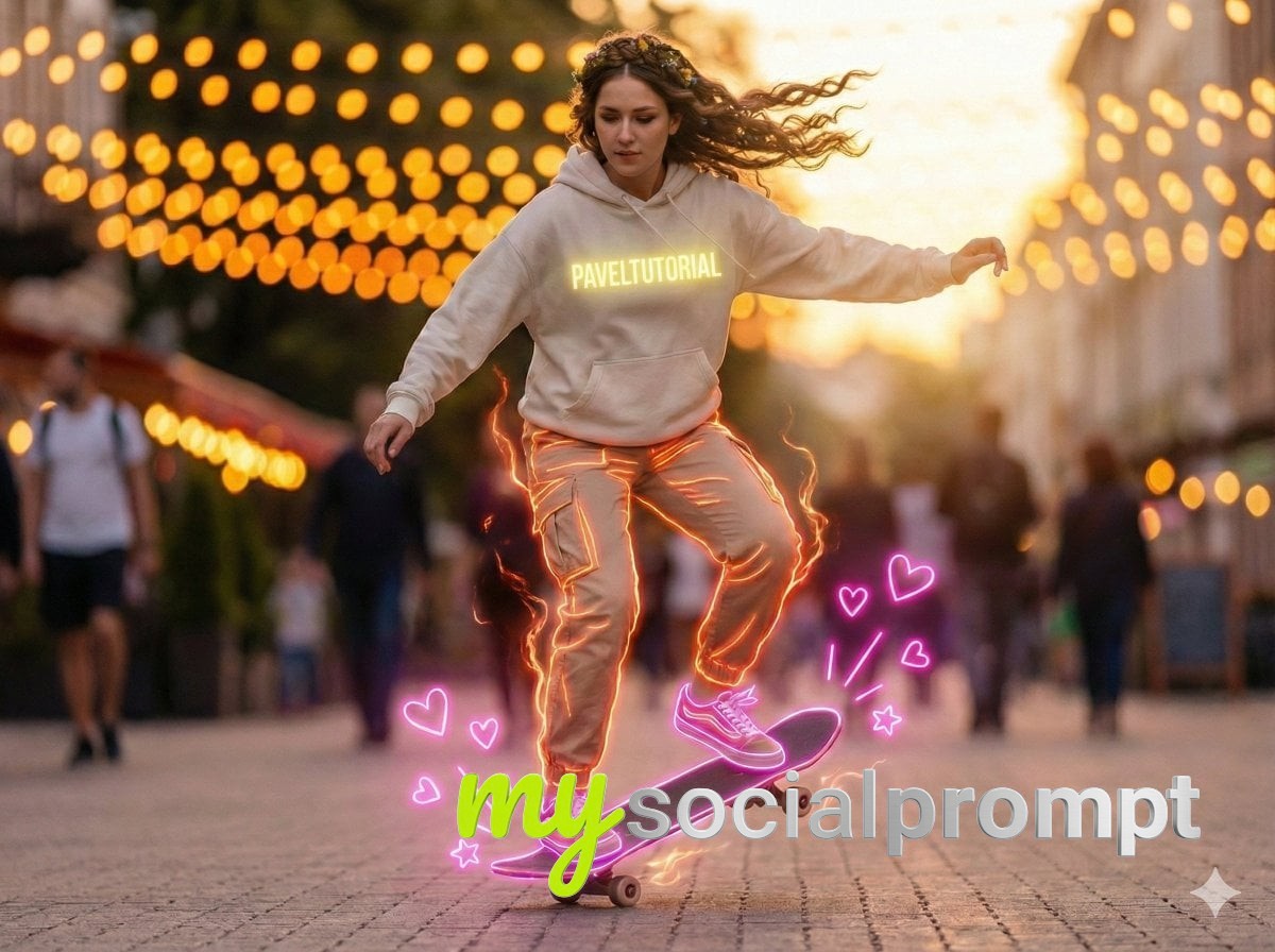 nanobanana prompt: Cinematic Neon Skateboarder at Dusk – Hyper-Realistic 8K Portrait