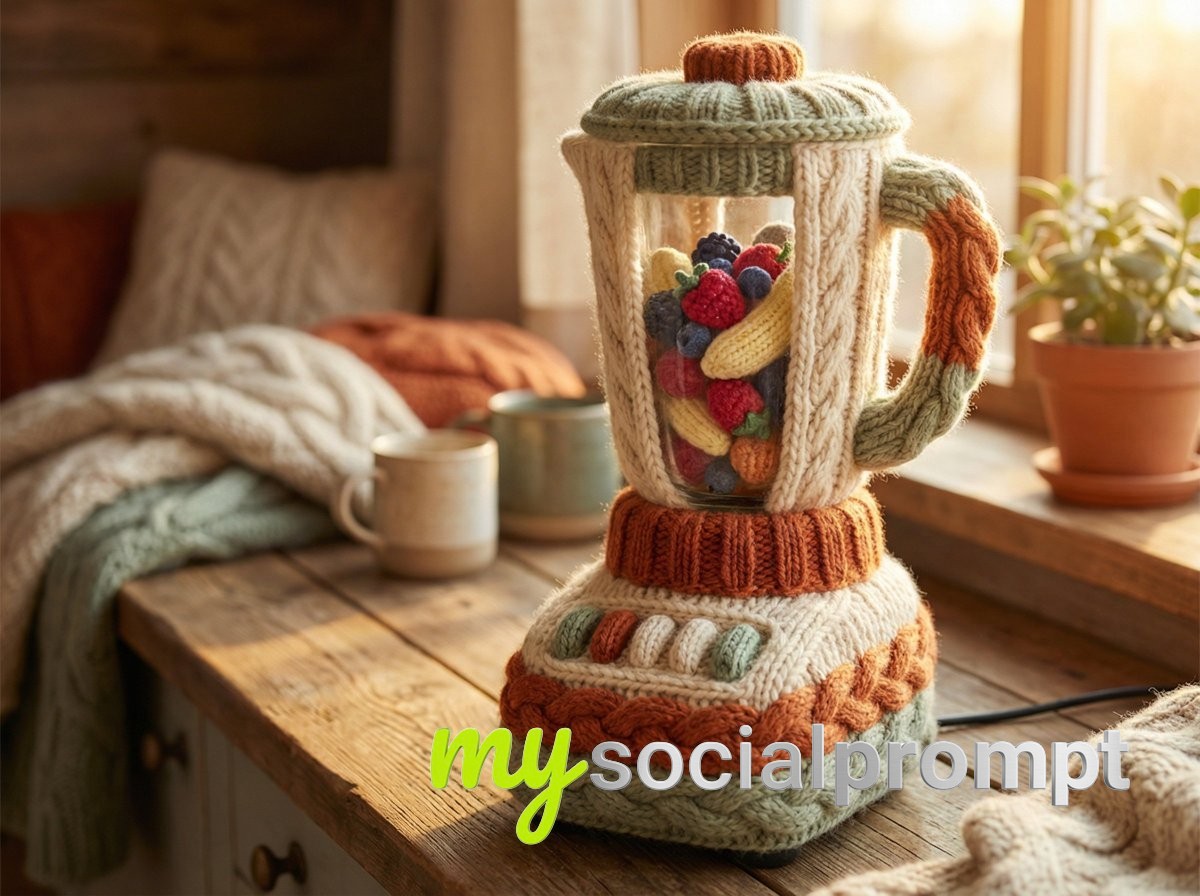 nanobanana prompt: Hand-Knitted Wool Yarn Object – Soft Industrial Design, Hygge Aesthetic - AI Prompt Image 2