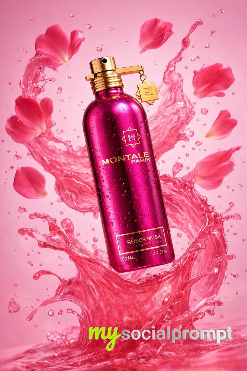 nanobanana prompt: Cinematic Studio Photography of Metallic Pink Perfume Bottle 3