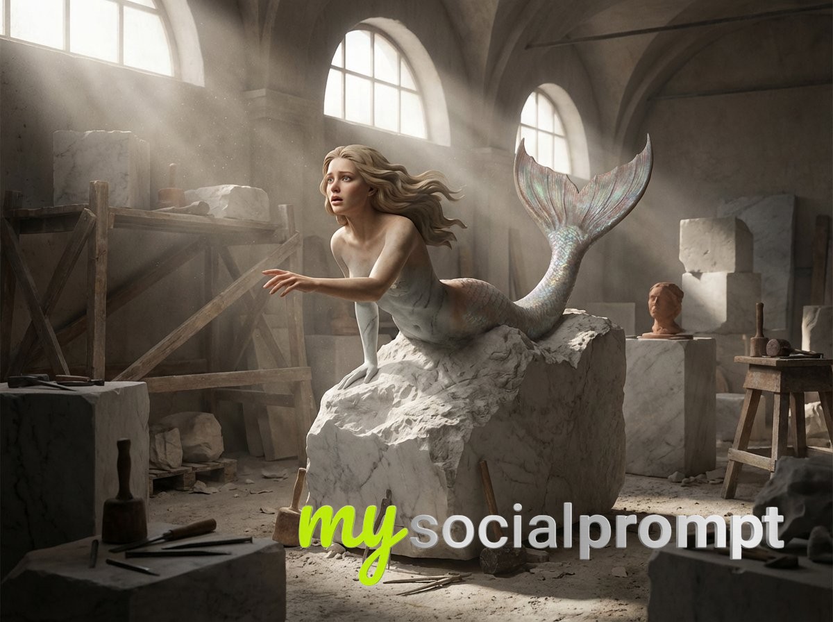 nanobanana prompt: Renaissance Sculpture Awakening in Cinematic Pygmalion Scene - AI Prompt Image 3