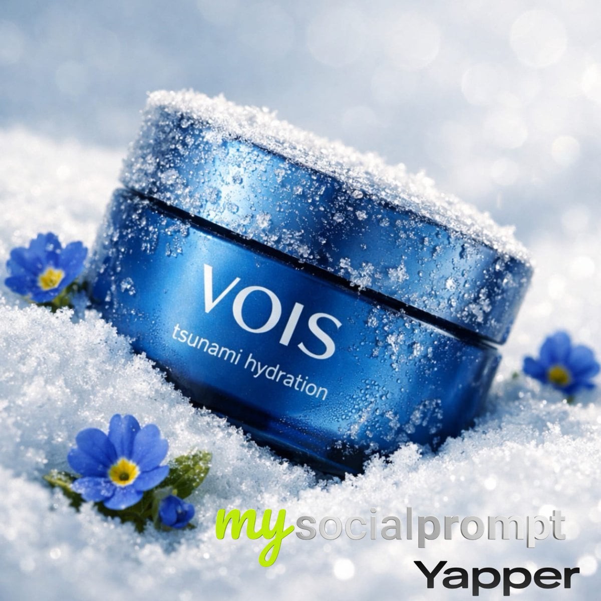 nanobanana prompt: Premium Skincare Product Photography – VOIS Tsunami Hydration in Snow