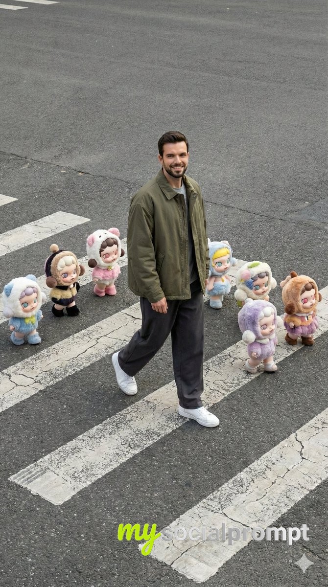 nanobanana prompt: Hyper-realistic Street Photography with Skullpanda Figures 3