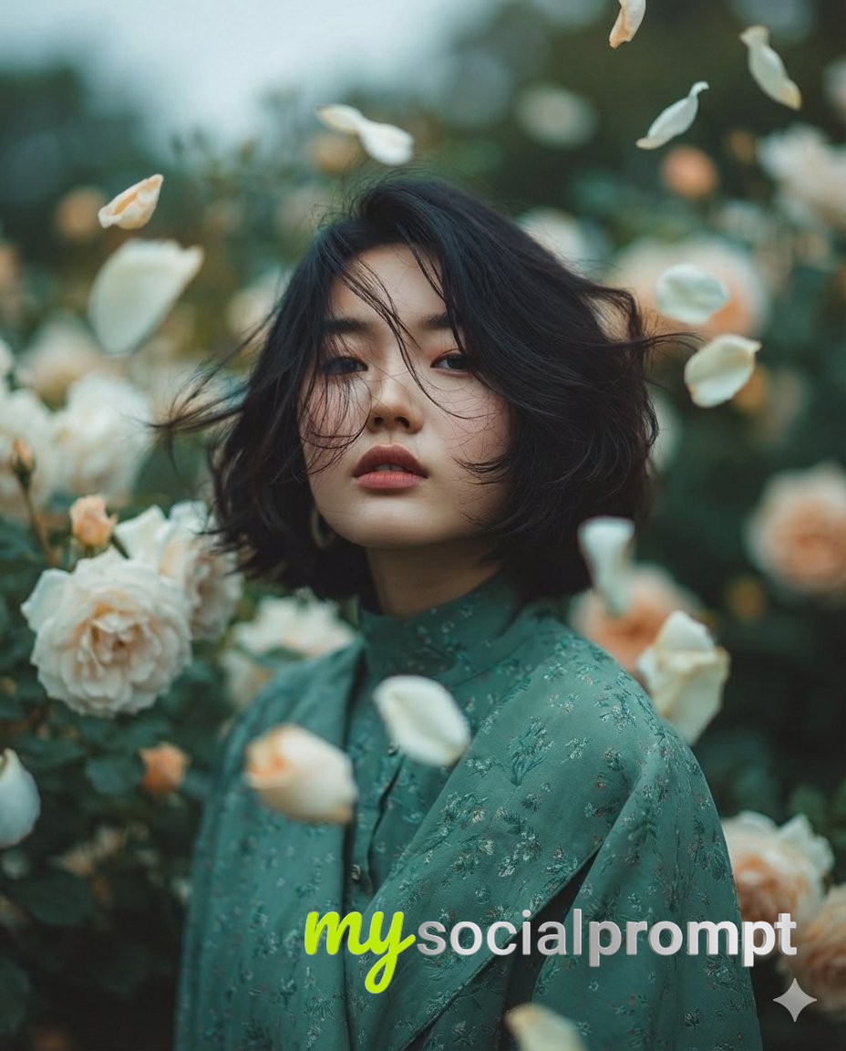 nanobanana prompt: Fine-Art Portrait with Ethereal Garden Atmosphere