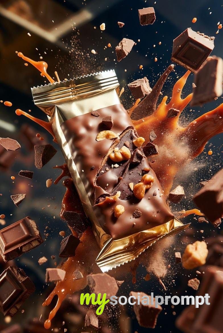 nanobanana prompt: Cinematic Protein Bar Photography with Explosive Texture Detail 4