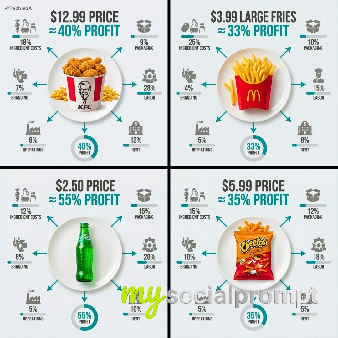 nanobanana prompt: Flat lay infographic: transparent food pricing breakdown