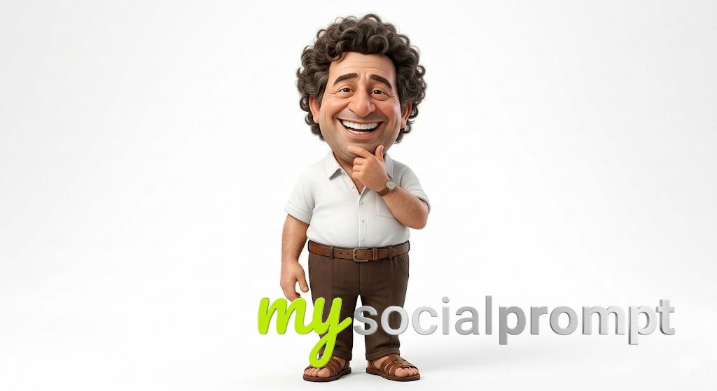 nanobanana prompt: 3D Caricature of Cheerful Man, Semi-Realistic Character Design