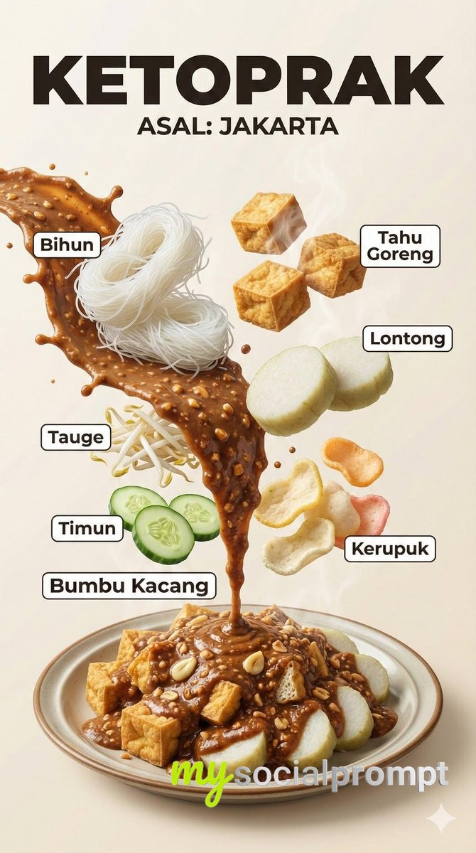 nanobanana prompt: Hyper-realistic Indonesian Food Infographic with Cinematic Lighting