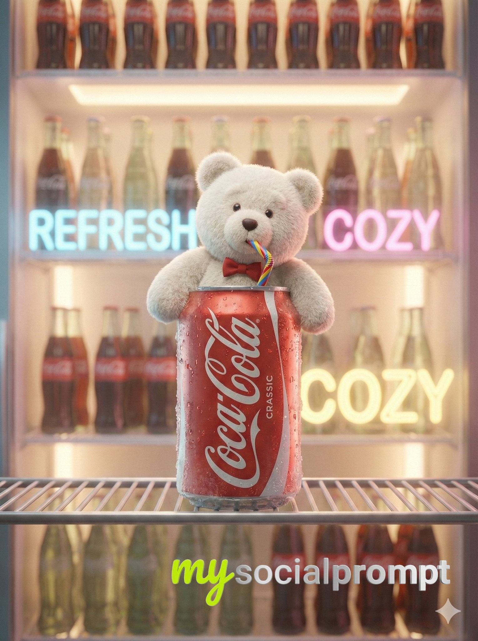nanobanana prompt: Cinematic Brand Fantasy with Fluffy Teddy Bear Mascot