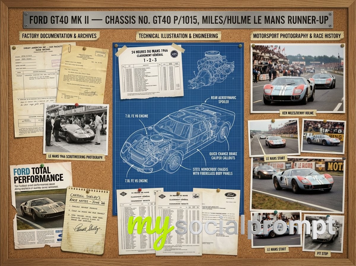 nanobanana prompt: Automotive Historian’s Documentation Board — Technical Blueprint & Provenance 2
