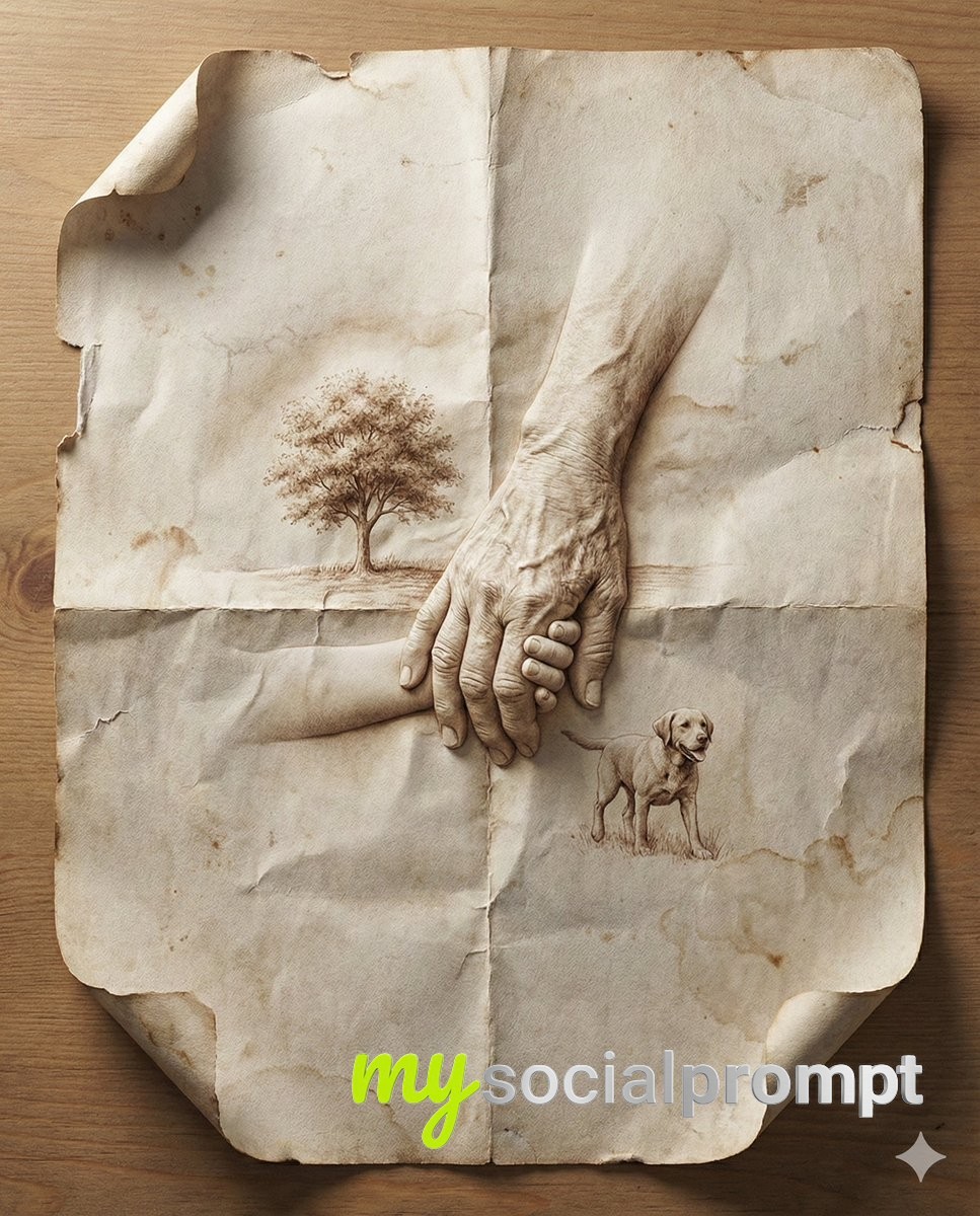 nanobanana prompt: Hyper-realistic Aged Paper with Origami-Inspired Embossed Scene