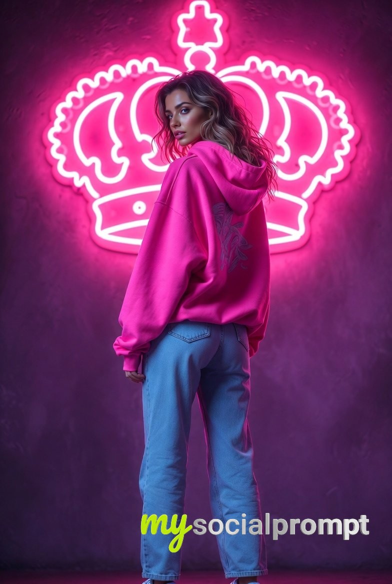 nanobanana prompt: Cinematic Vaporwave Portrait with Neon Crown Silhouette 3