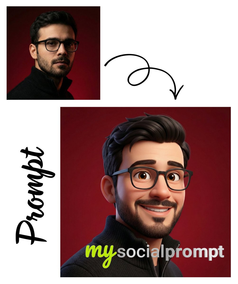 nanobanana prompt: Pixar-Style 3D Avatar with Expressive Facial Animation