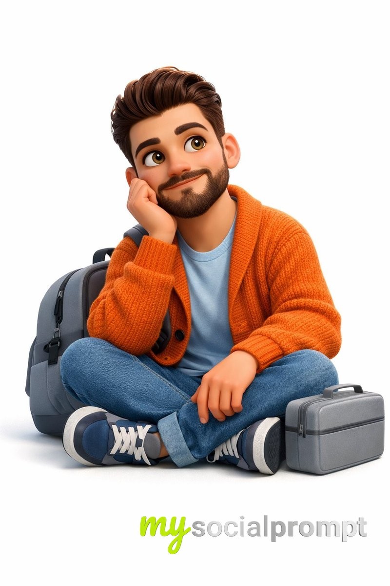 nanobanana prompt: Pixar-Style 3D Character in Contemplative Pose
