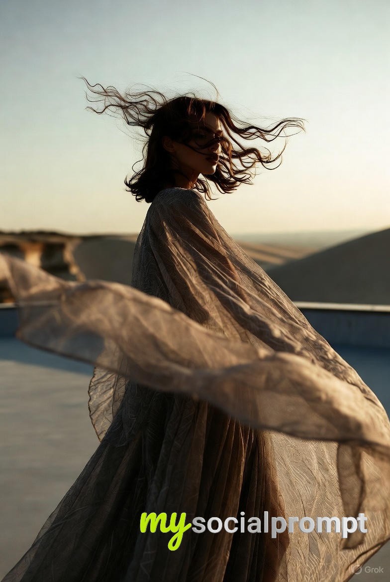 nanobanana prompt: Cinematic Fashion Motion Shot with Flowing Fabrics 3