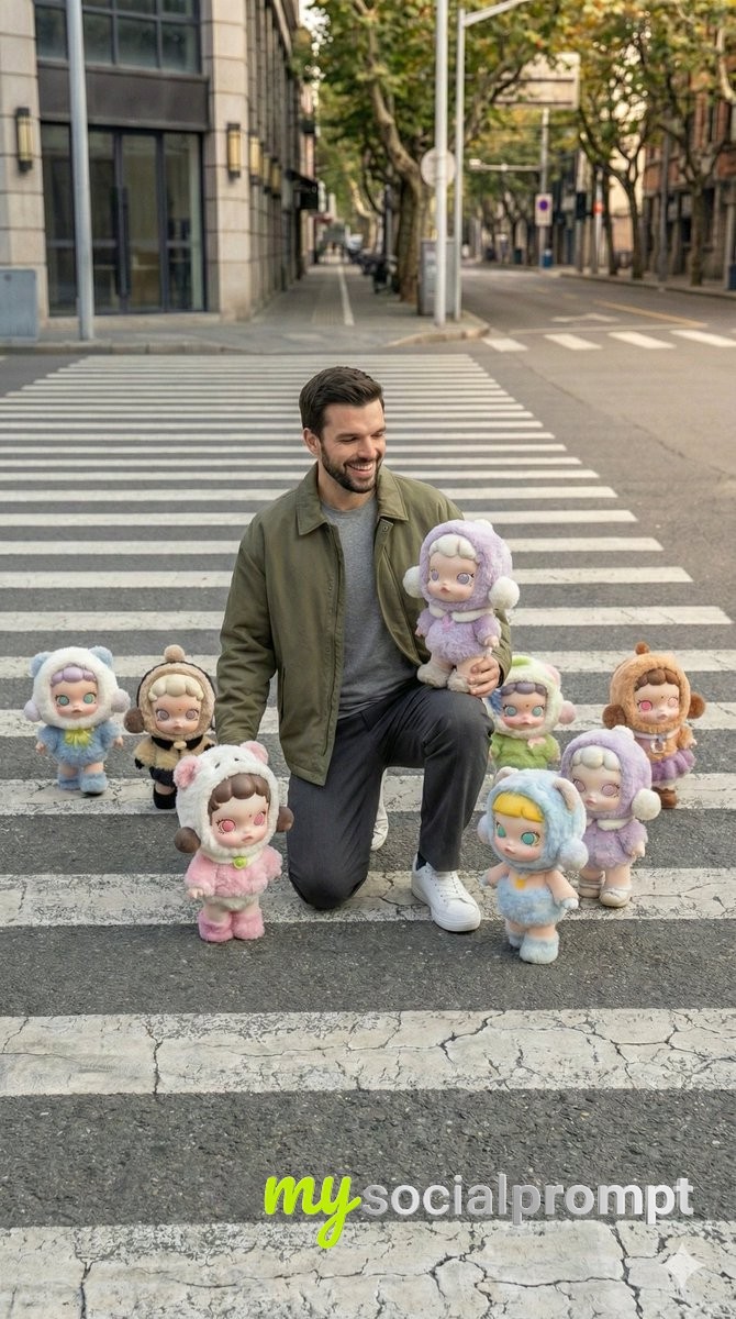 nanobanana prompt: Hyper-realistic Street Photography with Skullpanda Figures 2