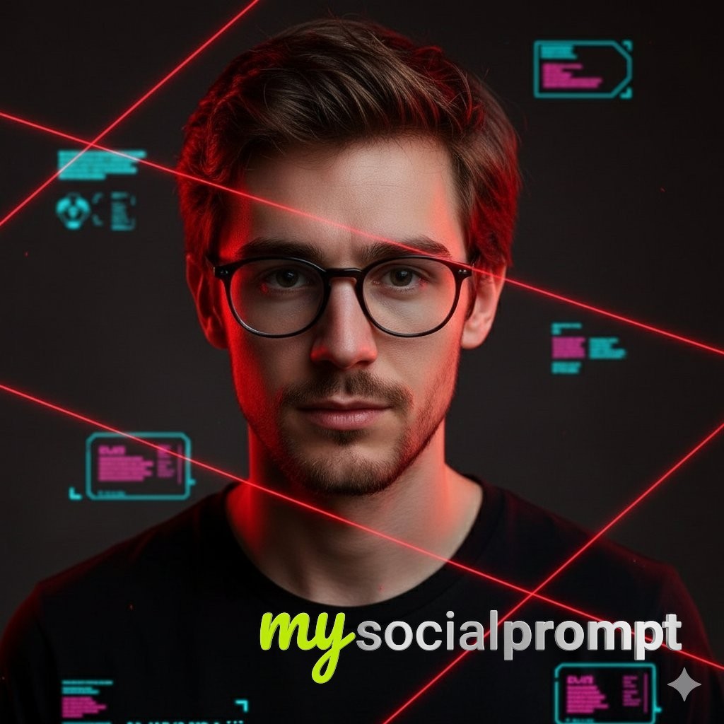 nanobanana prompt: Cyberpunk Studio Portrait with Red Neon Accents