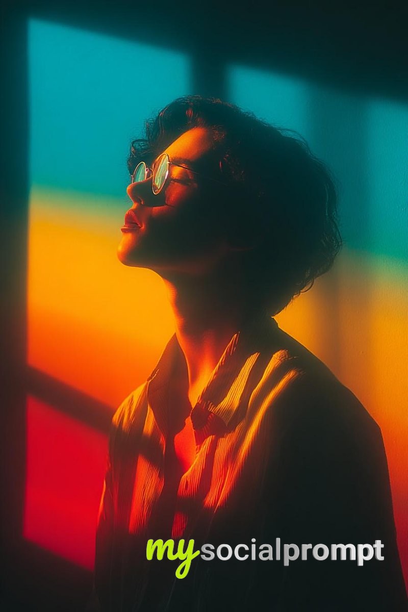 nanobanana prompt: Cinematic Portrait with Geometric Light & Color Contrast - AI Prompt Image 2