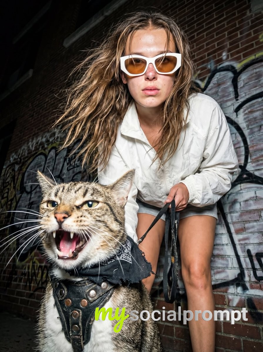 nanobanano prompt: Urban Fashion Editorial with Flash Photography & Gritty Atmosphere 3