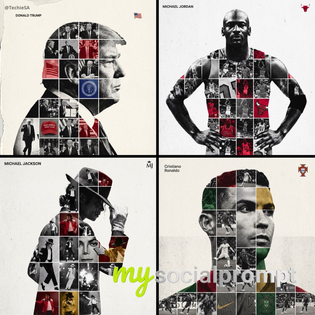 nanobanana prompt: Dual Exposure Photo-Grid Composite Tribute Poster