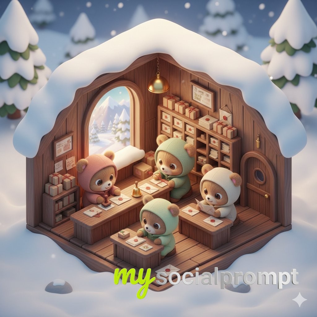 nanobanana prompt: Isometric Kawaii Scene of Chibi Bears Designing Mountain Map 2