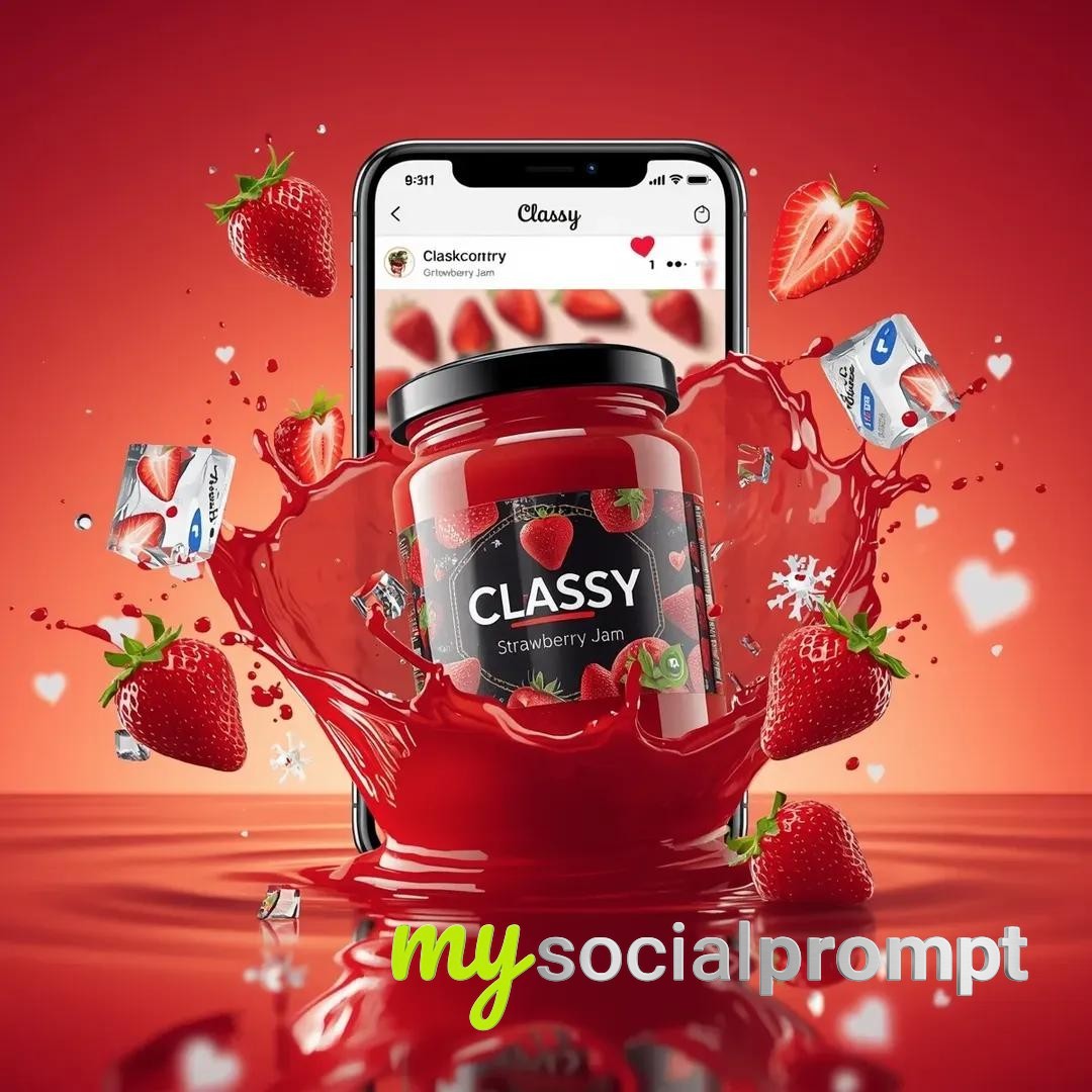 nanobanana prompt: Dynamic Strawberry Jam Jar in Dramatic Splashes 3