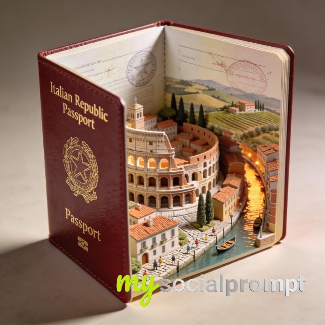 nanobanana prompt: Hyper-realistic Passport Diorama with Cinematic Lighting