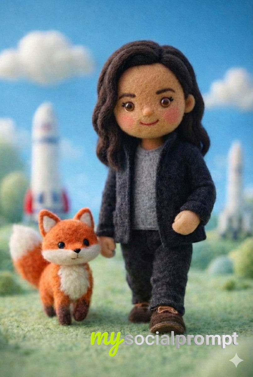 nanobanana prompt: Whimsical Felt Miniature with Wool Doll in Cozy Cinematic Scene 4