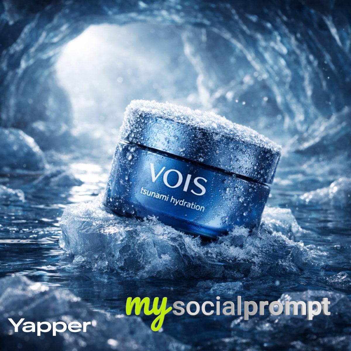 nanobanana prompt: Premium Skincare Product Photography – VOIS Tsunami Hydration in Snow 2