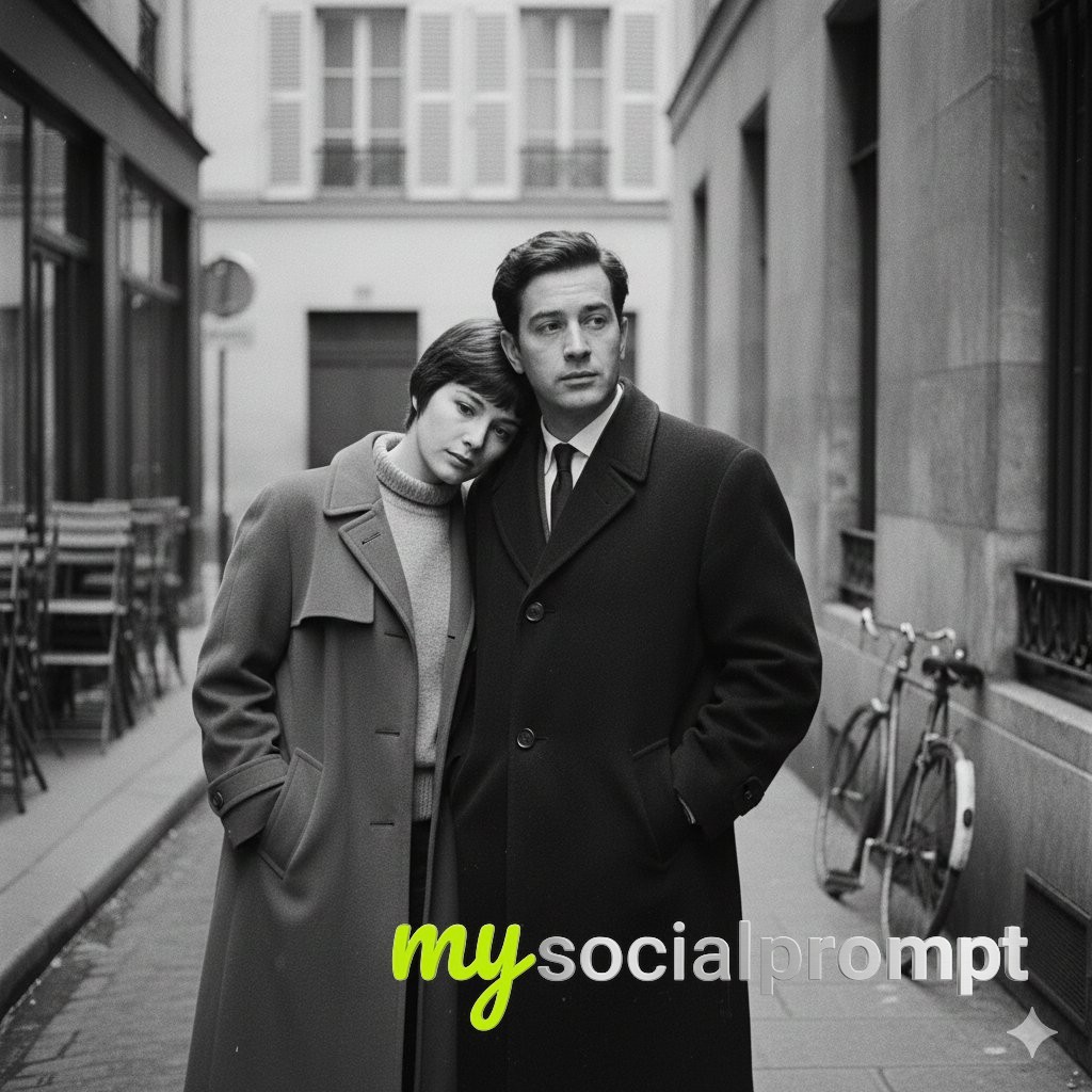 nanobanana prompt: French New Wave Minimalist Lovers Scene with Cinematic Lighting