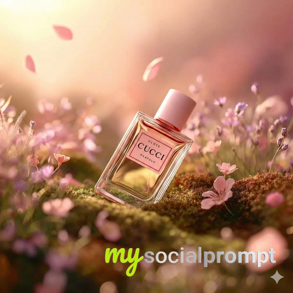 nanobanana prompt: Hyper-realistic Luxury Perfume in Fantasy Meadow 2