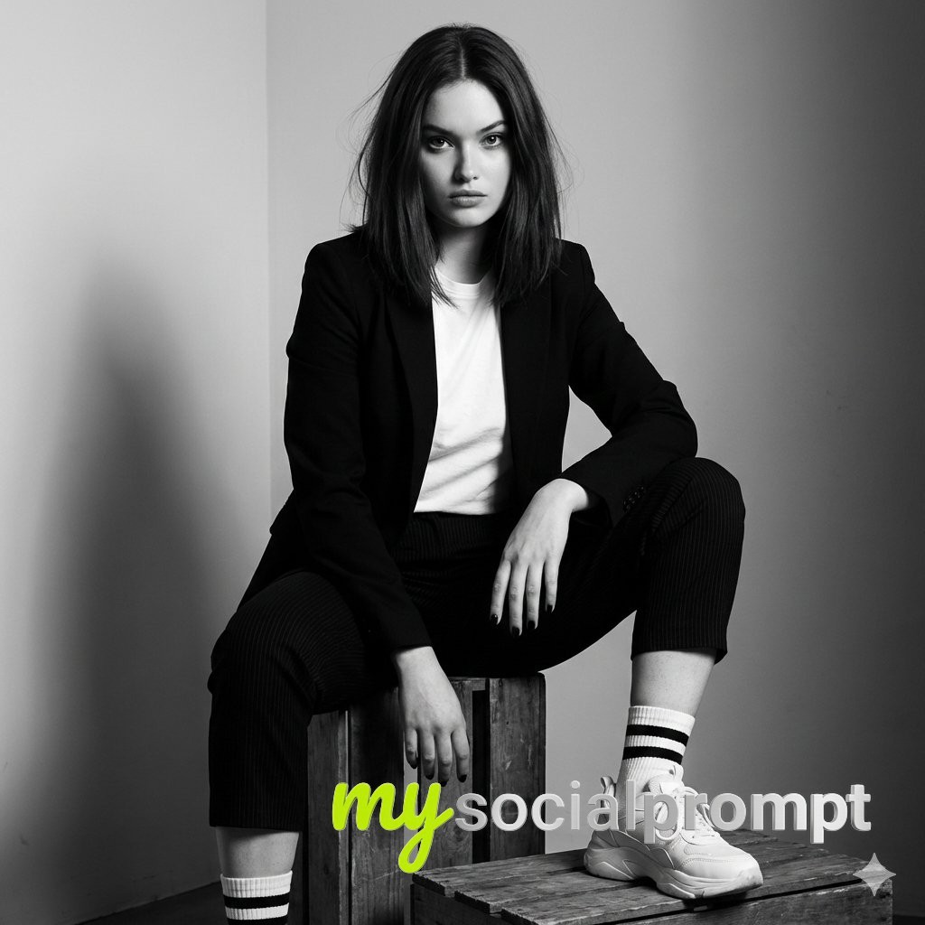 nanobanana prompt: Editorial Fashion Portrait with Cinematic Lighting & Minimalist Composition