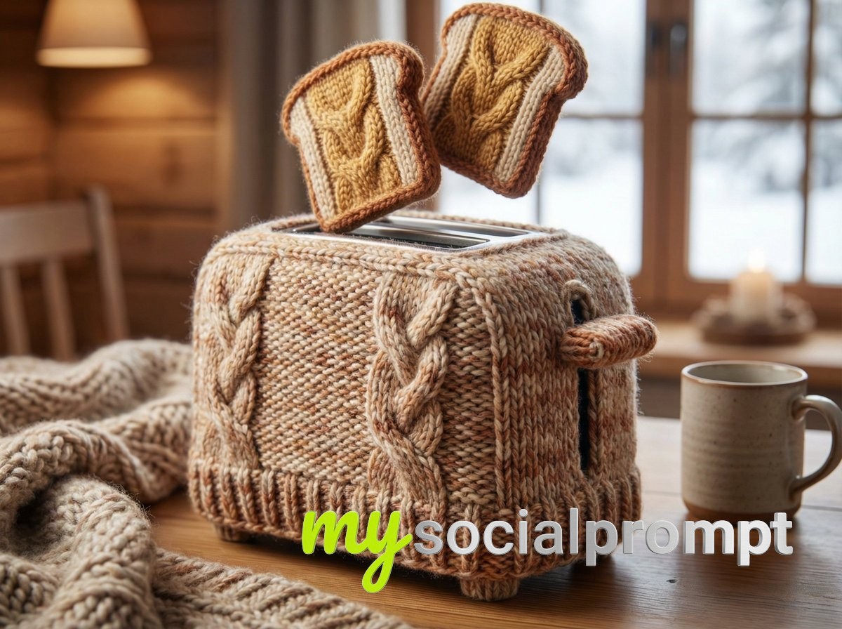 nanobanana prompt: Hand-Knitted Wool Yarn Object – Soft Industrial Design, Hygge Aesthetic - AI Prompt Image 3