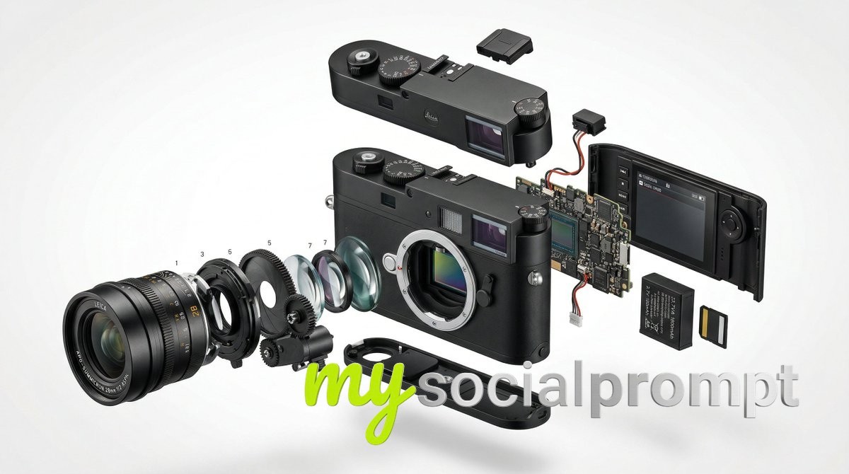 nanobanana prompt: Deconstructed Product Visualization – Braun Meets Leica Aesthetic 3