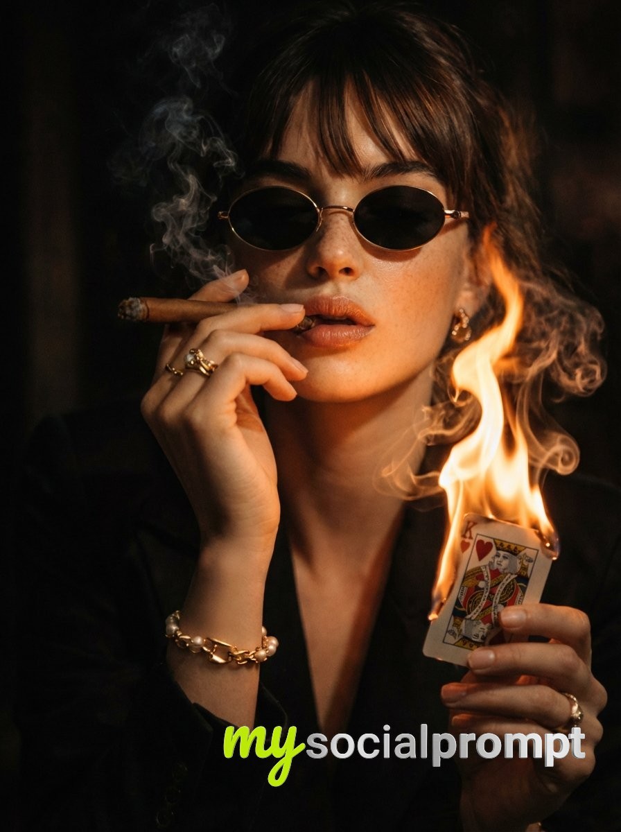 nanobanana prompt: Cinematic Noir Portrait with Fire & Smoke