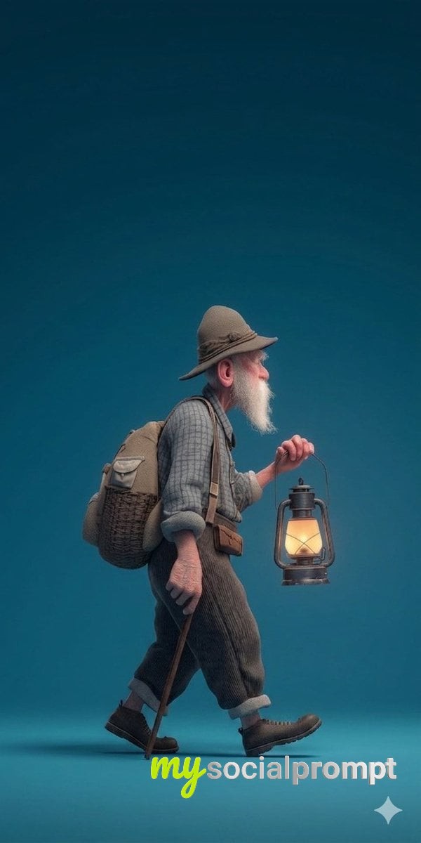 nanobanana prompt: 3D Stylized Portrait of Elderly Hiker – Matte Studio Lighting