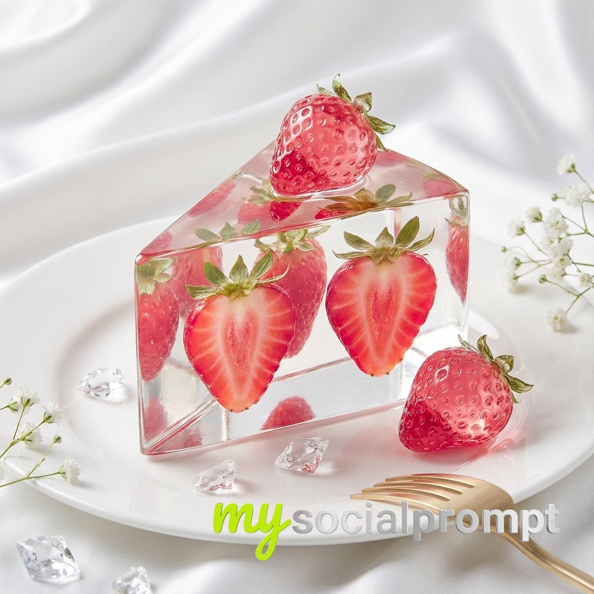 nanobanana prompt: Crystal-Clear Glass Cake Still Life with Orange in Luxury Editorial Style