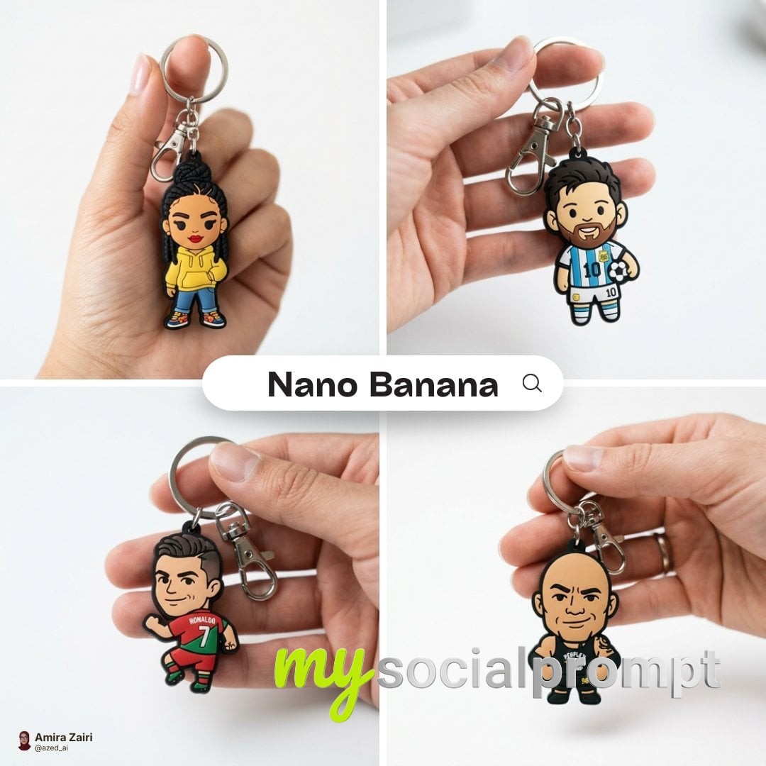 nanobanana prompt: Chibi Rubber Keychain Product Photography with Soft Pastel Aesthetic