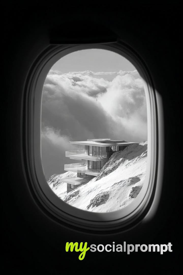 nanobanana prompt: Aerial Minimalist Architecture in Monochrome