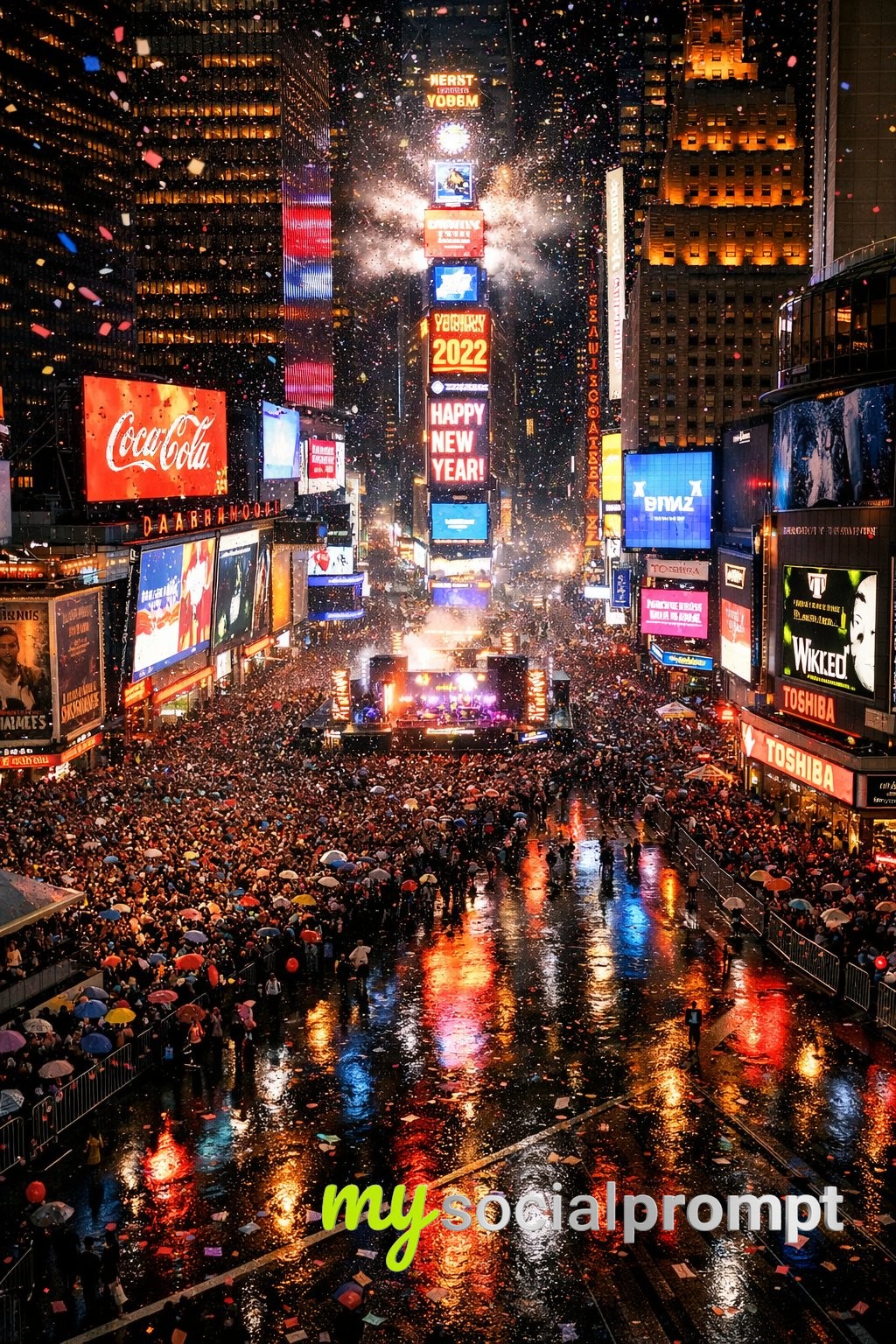nanobanana prompt: Aerial Times Square NYE with Cinematic Lighting & Hyper-realism 2