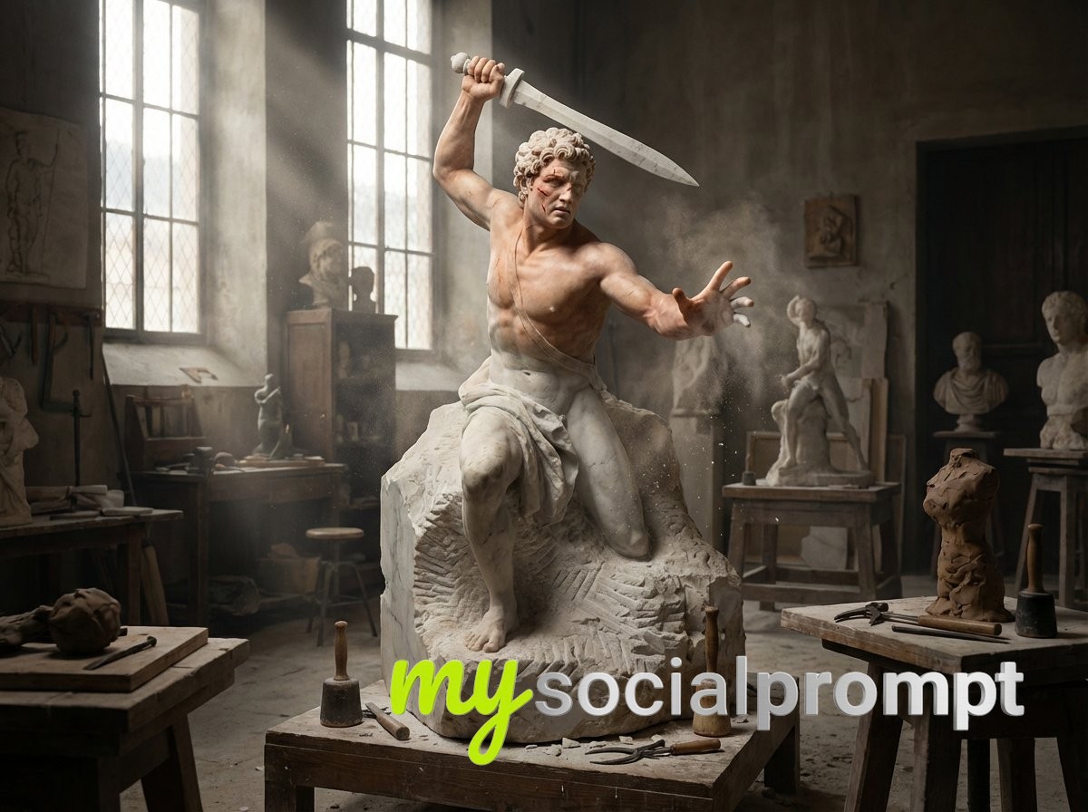 nanobanana prompt: Renaissance Sculpture Awakening in Cinematic Pygmalion Scene - AI Prompt Image 2