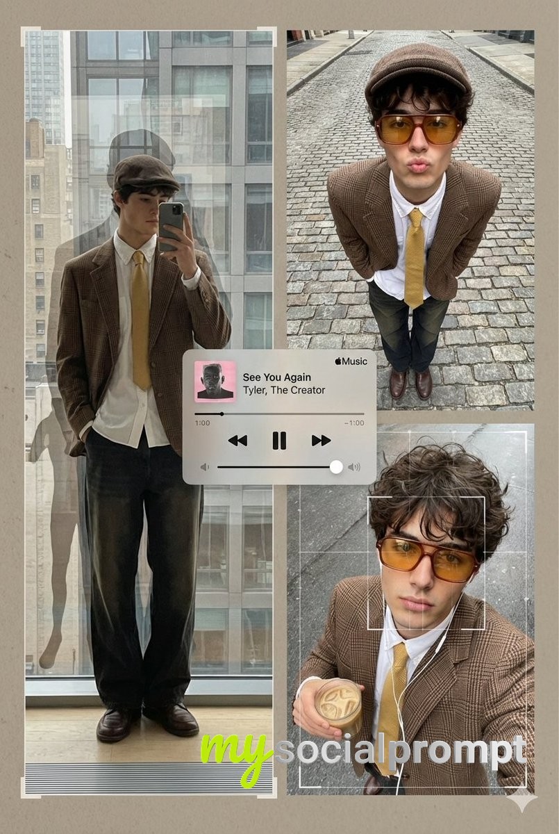 nanobanana prompt: Urban Streetwear Editorial Collage with Analog-Digital Fusion
