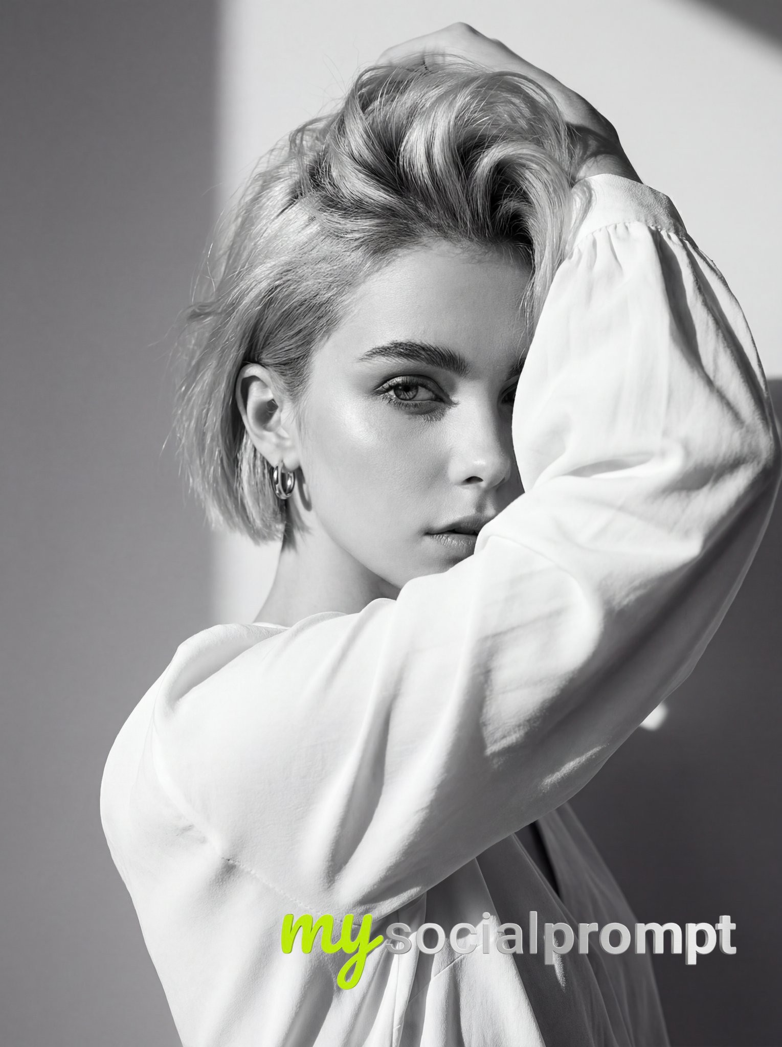 nanobanana prompt: High-Fashion Editorial Portrait with Dramatic Monochrome Lighting