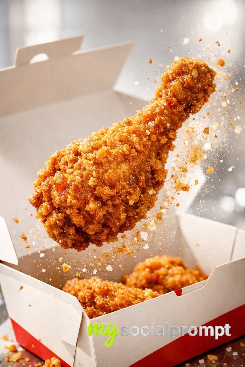 nanobanana prompt: Hyper-Visual Fried Chicken Commercial Photography Series 4