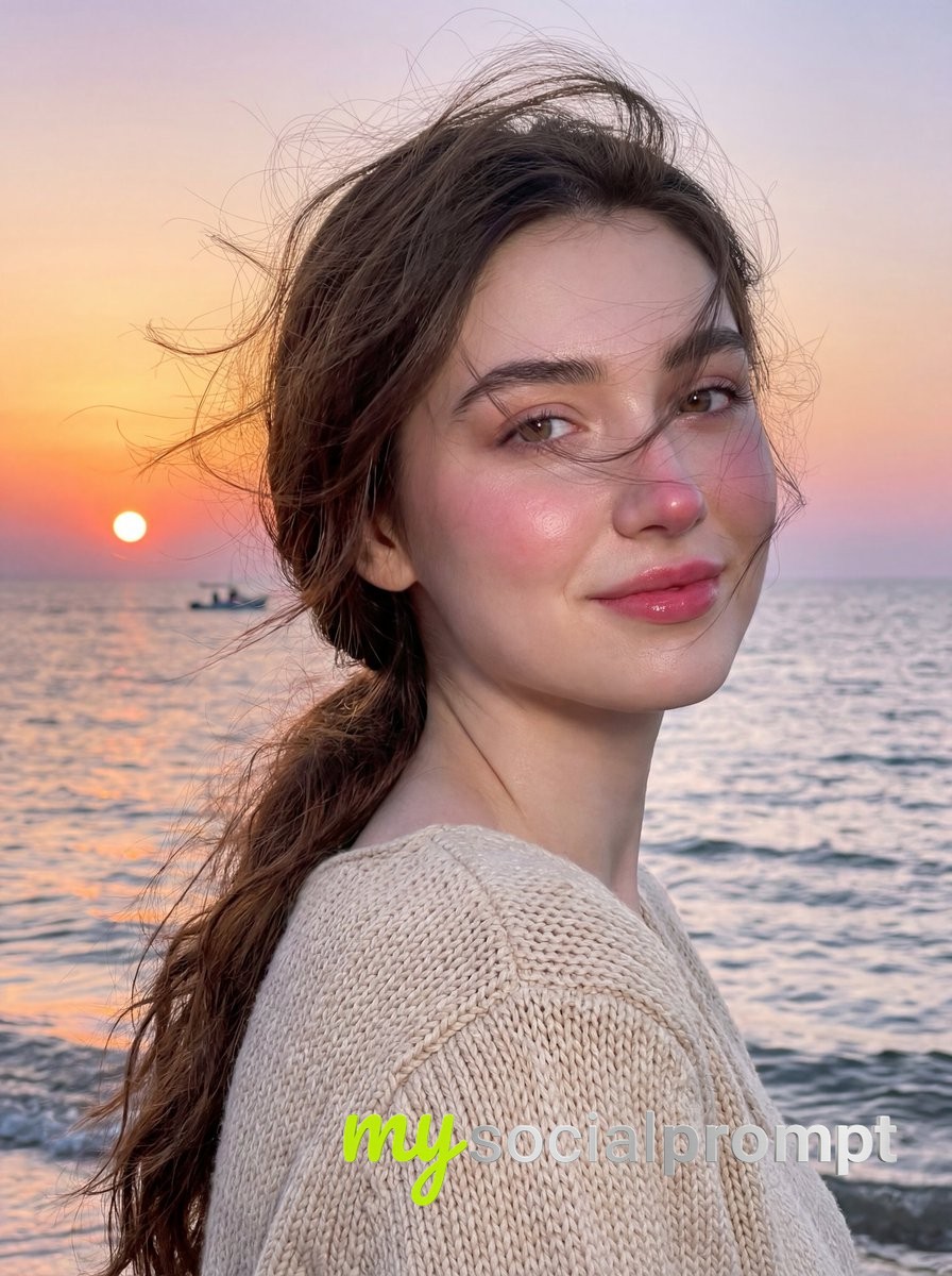 nanobanana prompt: Golden Hour Portrait with Cinematic Lighting & Natural Makeup