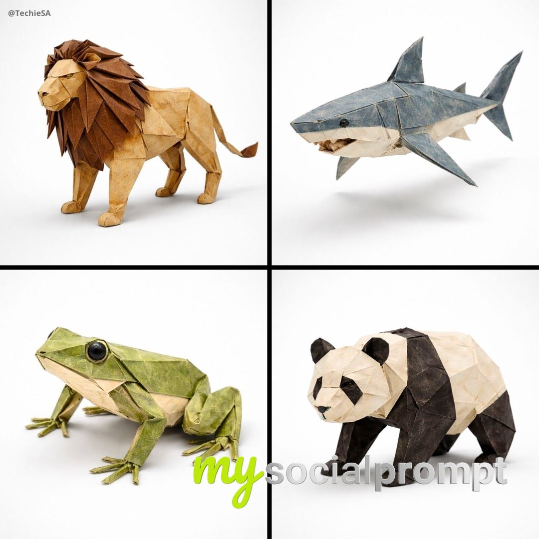 nanobanana prompt: Hyperrealistic Origami Animal with Dual-Toned Paper in Cinematic Lighting